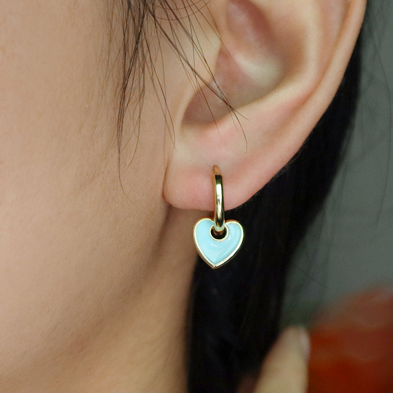 Trendy Small Gold Heart Earrings Jewelry Newest Wholesale Custom CZ Gold Plated Blue Enamel Heart Hoop Earrings For Women