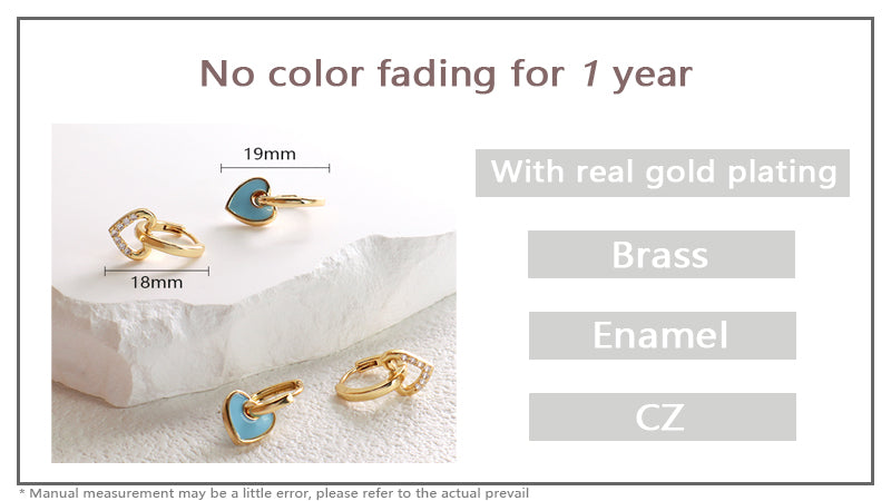 Trendy Small Gold Heart Earrings Jewelry Newest Wholesale Custom CZ Gold Plated Blue Enamel Heart Hoop Earrings For Women