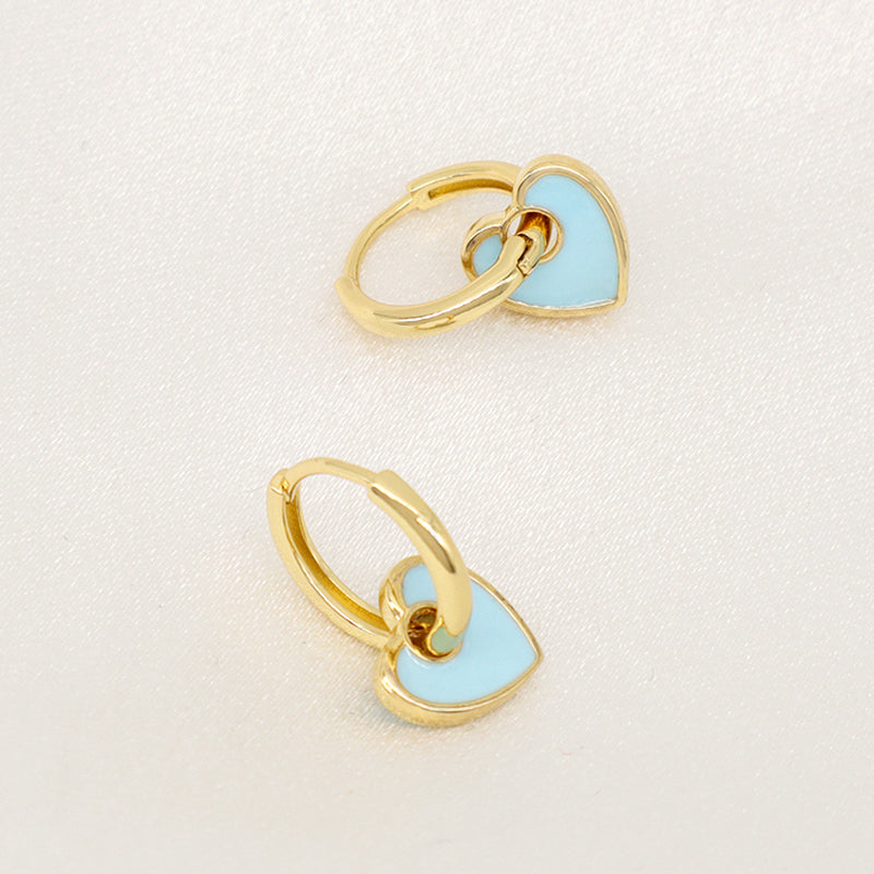 Trendy Small Gold Heart Earrings Jewelry Newest Wholesale Custom CZ Gold Plated Blue Enamel Heart Hoop Earrings For Women