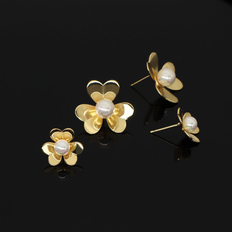 Wholesale Customized Fashion Dainty Trendy Small Gold Flower Earrings Jewelry Gold Plated Shell Flower Stud Earrings For Women