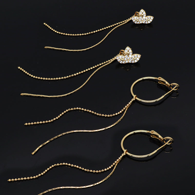 New Bulk Sale Fashion Custom Gold Drop Earrings Stud Hoop Earrings Jewelry Gold Plated CZ Long Tassel Earrings For Women