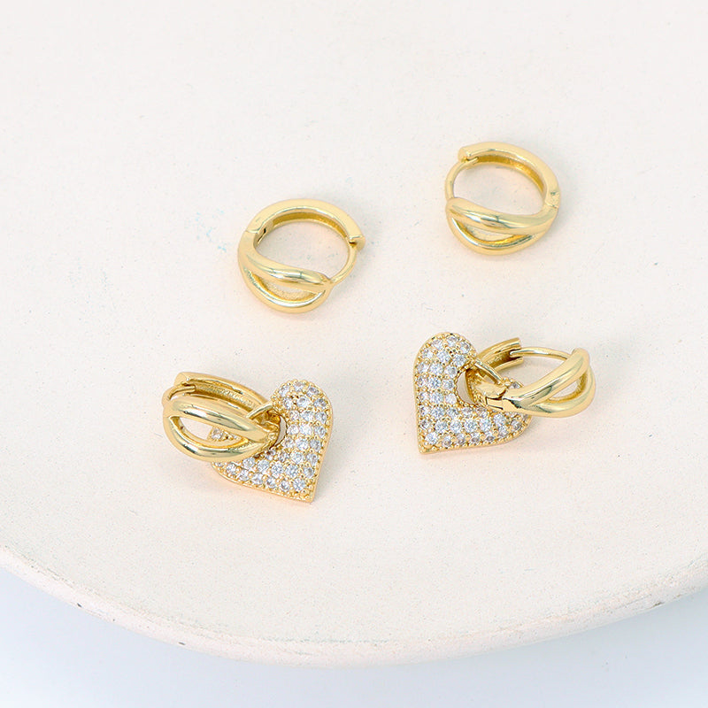 Manufacture Wholesale Women Fashion Custom Gold Filled Love Heart Earrings Hoop Jewelry Gift Gold Plated CZ Heart Hoop Earrings
