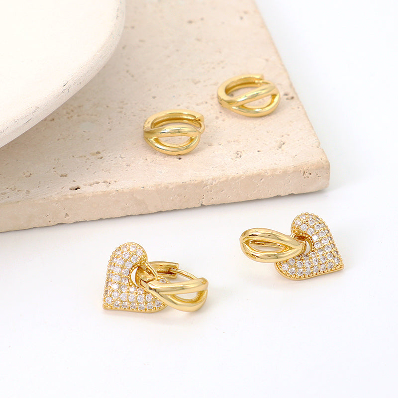 Manufacture Wholesale Women Fashion Custom Gold Filled Love Heart Earrings Hoop Jewelry Gift Gold Plated CZ Heart Hoop Earrings