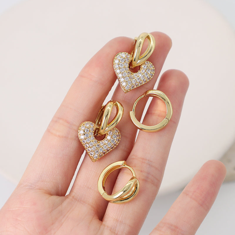 Manufacture Wholesale Women Fashion Custom Gold Filled Love Heart Earrings Hoop Jewelry Gift Gold Plated CZ Heart Hoop Earrings