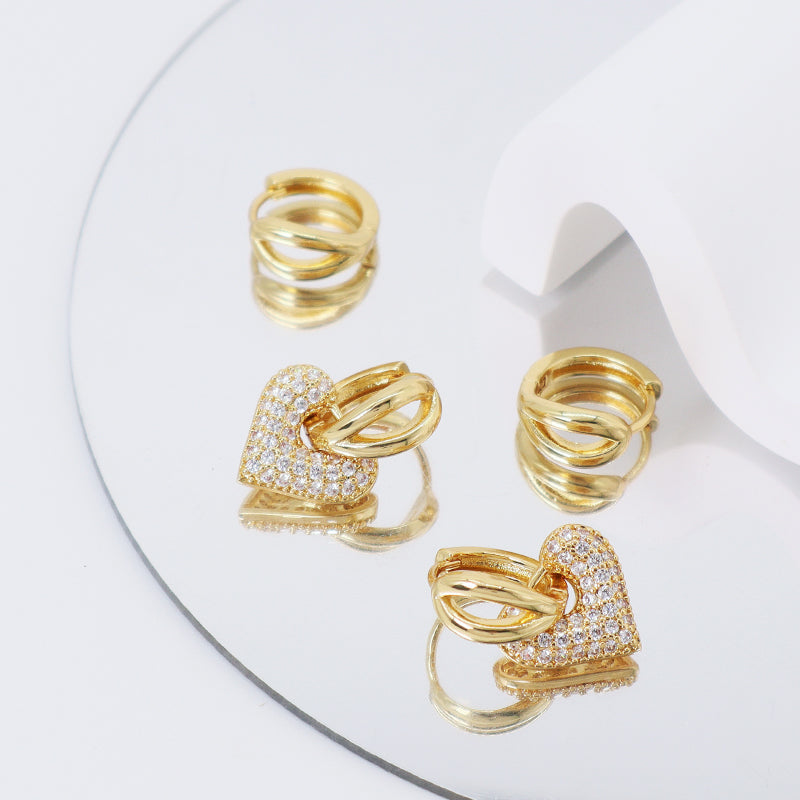 Manufacture Wholesale Women Fashion Custom Gold Filled Love Heart Earrings Hoop Jewelry Gift Gold Plated CZ Heart Hoop Earrings