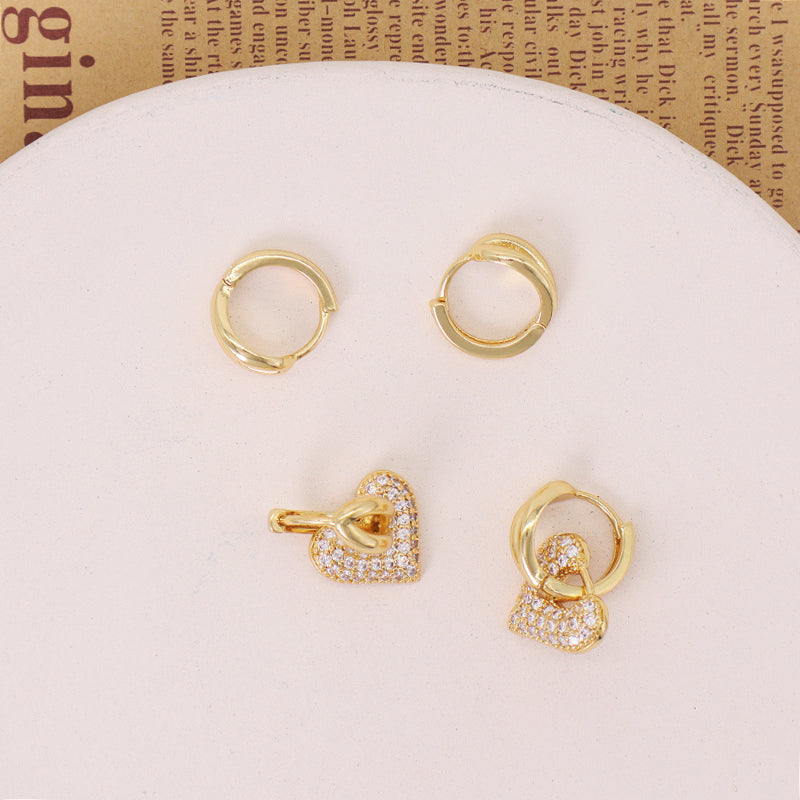 Manufacture Wholesale Women Fashion Custom Gold Filled Love Heart Earrings Hoop Jewelry Gift Gold Plated CZ Heart Hoop Earrings
