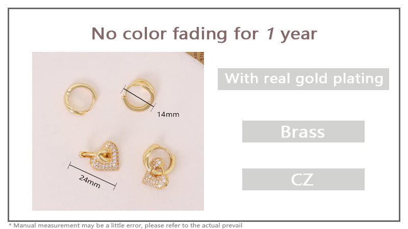 Manufacture Wholesale Women Fashion Custom Gold Filled Love Heart Earrings Hoop Jewelry Gift Gold Plated CZ Heart Hoop Earrings