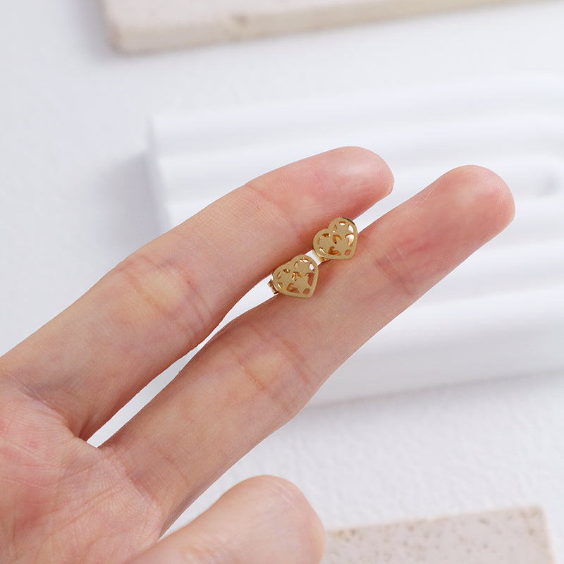 Wholesale Custom Factory Fashion Gift Heart Earring Jewelry Gold Plated Stainless Steel Heart Star Stud Earrings For Women Girl