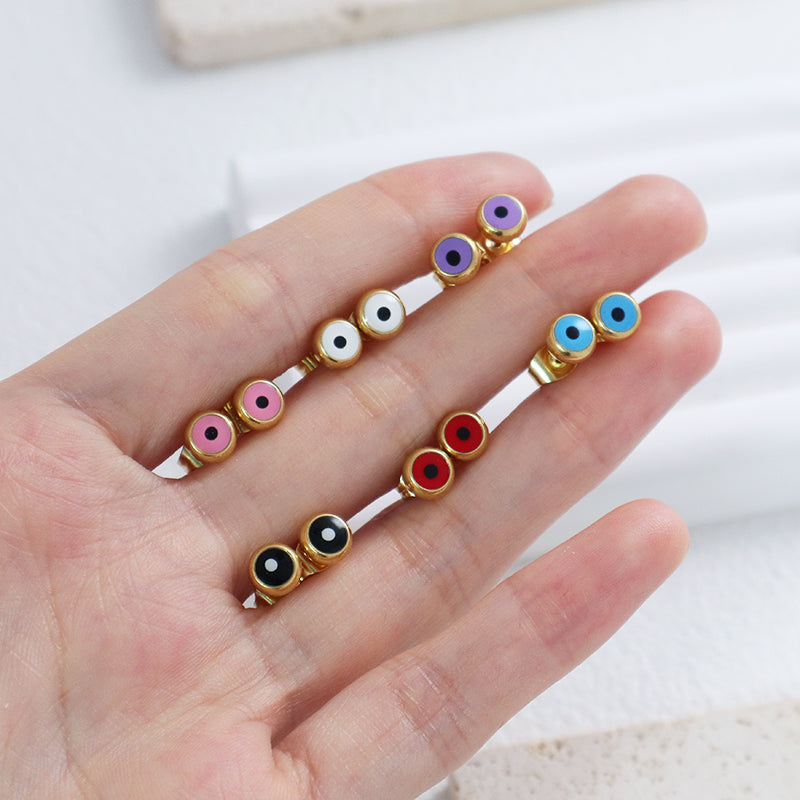 Wholesale Custom Red Pink White Purple Blue Black Small Dainty Gold Plated Stainless Steel Evil Eyes Stud Earrings For Women