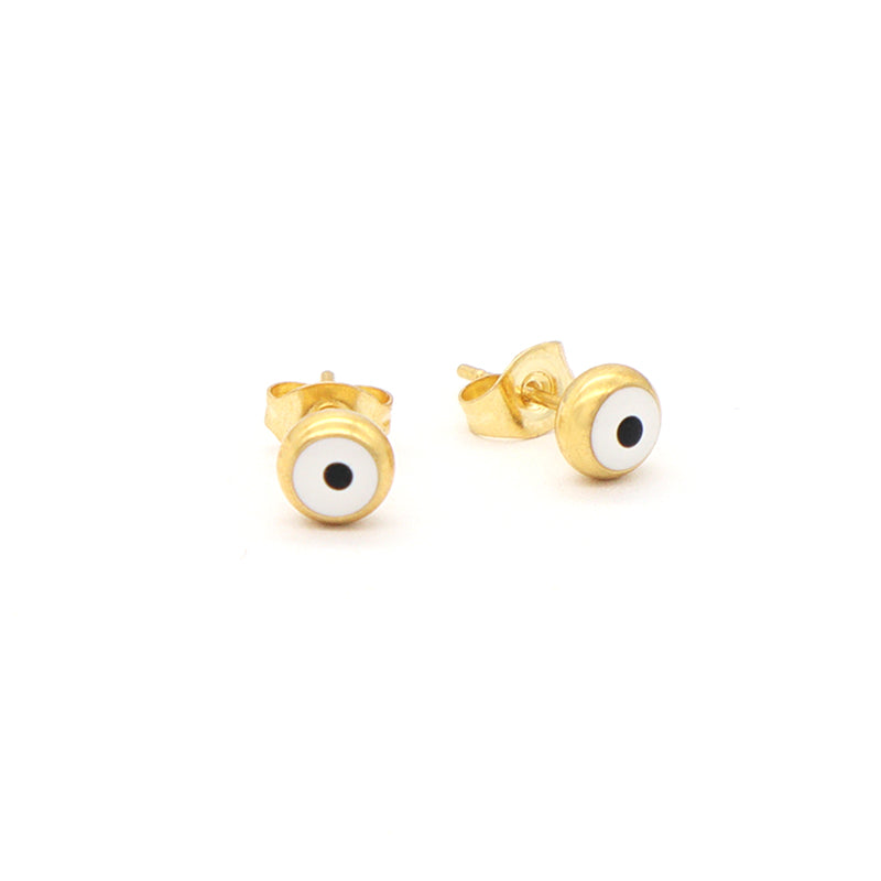 Wholesale Custom Red Pink White Purple Blue Black Small Dainty Gold Plated Stainless Steel Evil Eyes Stud Earrings For Women
