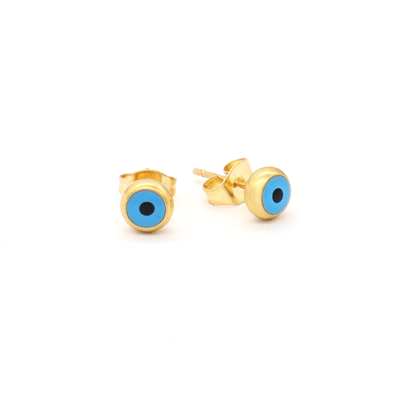 Wholesale Custom Red Pink White Purple Blue Black Small Dainty Gold Plated Stainless Steel Evil Eyes Stud Earrings For Women