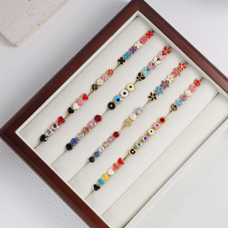 Customized Wholesale Dainty Women Red Pink Black Gold Plated Glass Crystal Love Heart Stainless Steel Stud Earrings For Gift