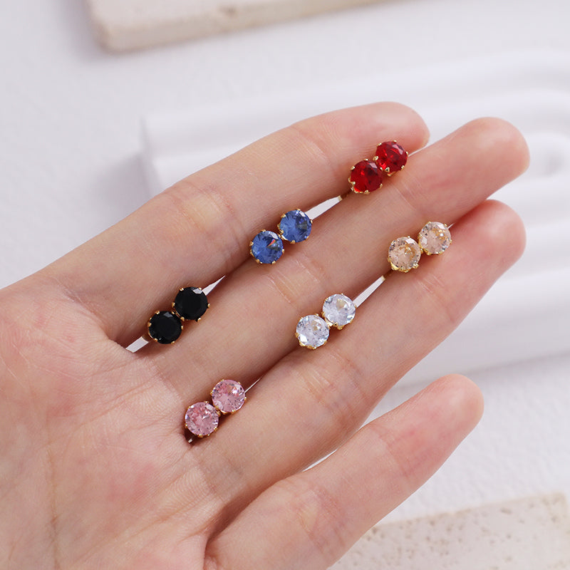 Classic Design Wholesale Custom Dainty Red Pink Blue Black Gold Plated Stainless Steel Glass Crystal Stud Earrings For Women