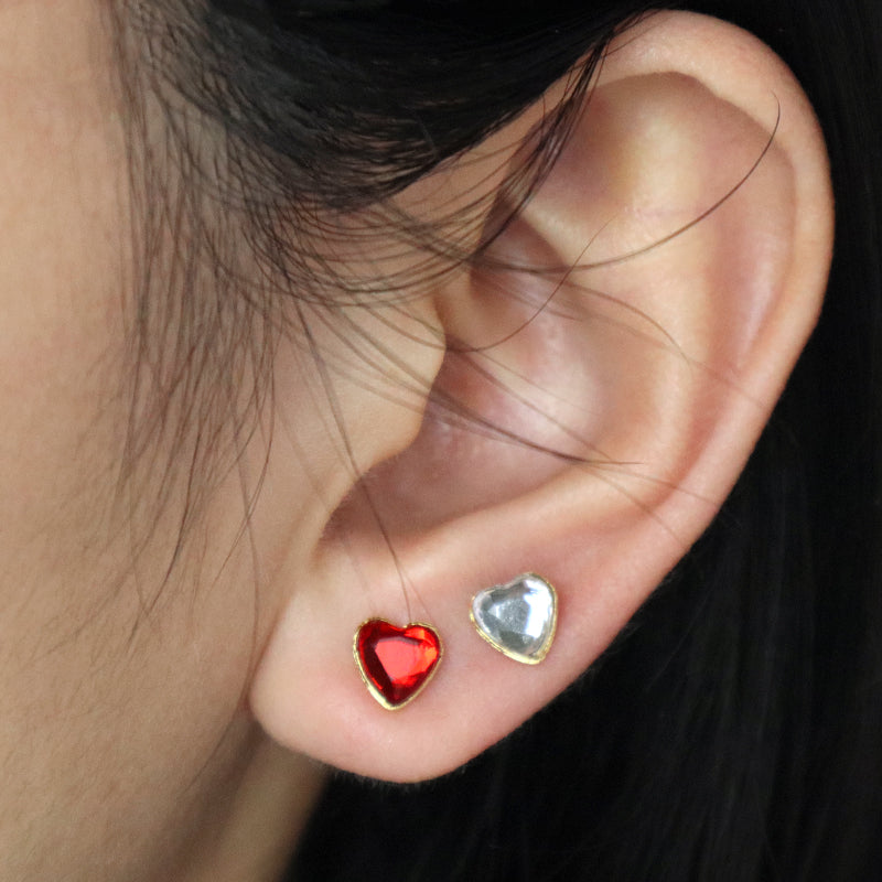Customized Wholesale Dainty Women Red Pink Black Gold Plated Glass Crystal Love Heart Stainless Steel Stud Earrings For Gift
