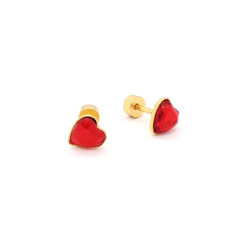 Customized Wholesale Dainty Women Red Pink Black Gold Plated Glass Crystal Love Heart Stainless Steel Stud Earrings For Gift
