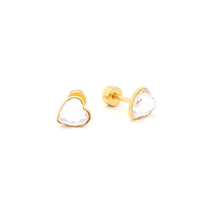 Customized Wholesale Dainty Women Red Pink Black Gold Plated Glass Crystal Love Heart Stainless Steel Stud Earrings For Gift