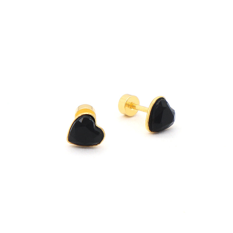 Customized Wholesale Dainty Women Red Pink Black Gold Plated Glass Crystal Love Heart Stainless Steel Stud Earrings For Gift