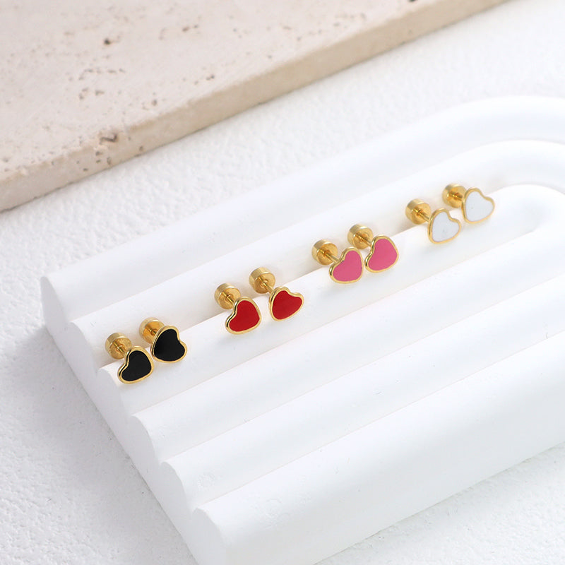 Custom Dainty Wholesale Love Heart Earrings Stud Jewelry Gold Plated Stainless Steel Enamel Heart Stud Earrings For Women Gift