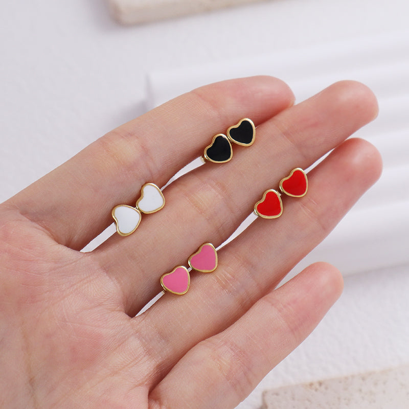 Custom Dainty Wholesale Love Heart Earrings Stud Jewelry Gold Plated Stainless Steel Enamel Heart Stud Earrings For Women Gift