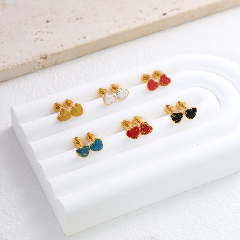 Heart Shape Earrings Stud Jewelry Custom Wholesale Gold Plated Stainless Steel Enamel Love Heart Stud Earrings For Women Gift
