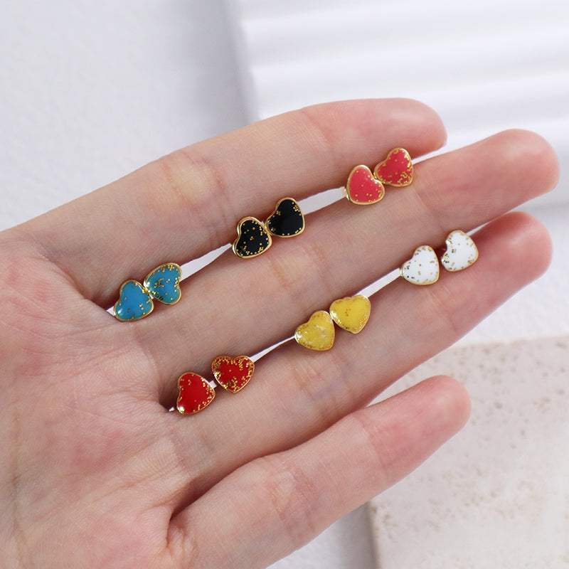 Heart Shape Earrings Stud Jewelry Custom Wholesale Gold Plated Stainless Steel Enamel Love Heart Stud Earrings For Women Gift