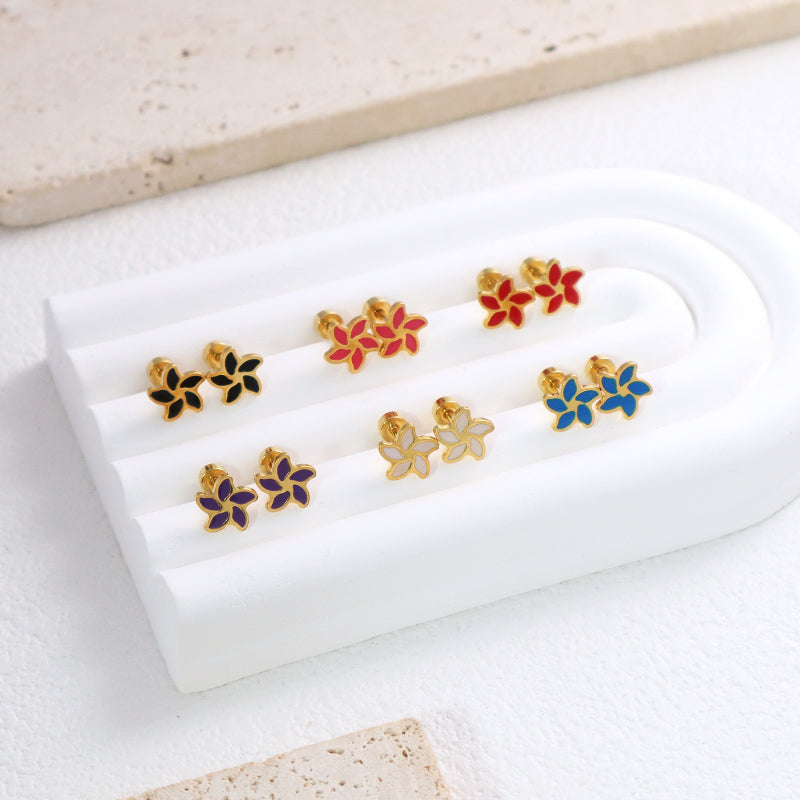 Fashionable Custom Wholesale Flower Earrings Stud Jewelry Women Gift Gold Plated Enamel Flower Stainless Steel Stud Earrings