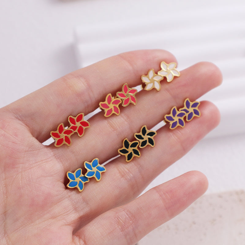 Fashionable Custom Wholesale Flower Earrings Stud Jewelry Women Gift Gold Plated Enamel Flower Stainless Steel Stud Earrings