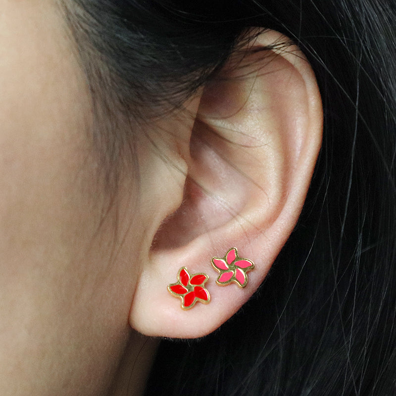 Fashionable Custom Wholesale Flower Earrings Stud Jewelry Women Gift Gold Plated Enamel Flower Stainless Steel Stud Earrings