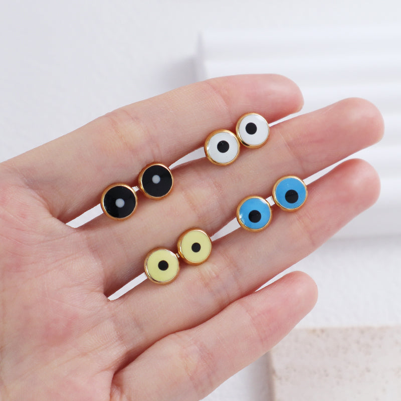 Fashion Design Wholesale Custom Yellow White Blue Black Jewelry Gold Plated Evil Eyes Stainless Steel Stud Earrings For Women