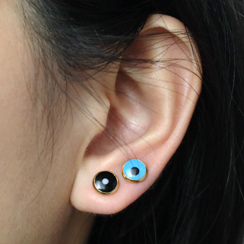 Fashion Design Wholesale Custom Yellow White Blue Black Jewelry Gold Plated Evil Eyes Stainless Steel Stud Earrings For Women
