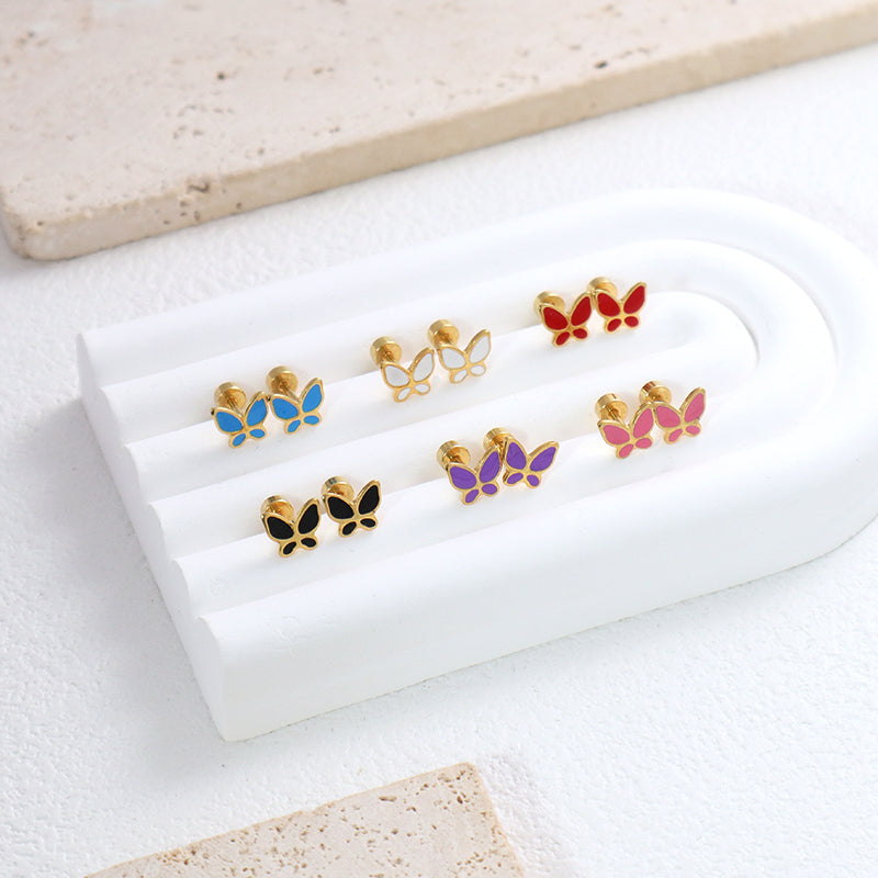 Custom Fashion Wholesale Butterfly Earring Stud Jewelry Gift Gold Plated Stainless Steel Butterfly Stud Earrings For Women
