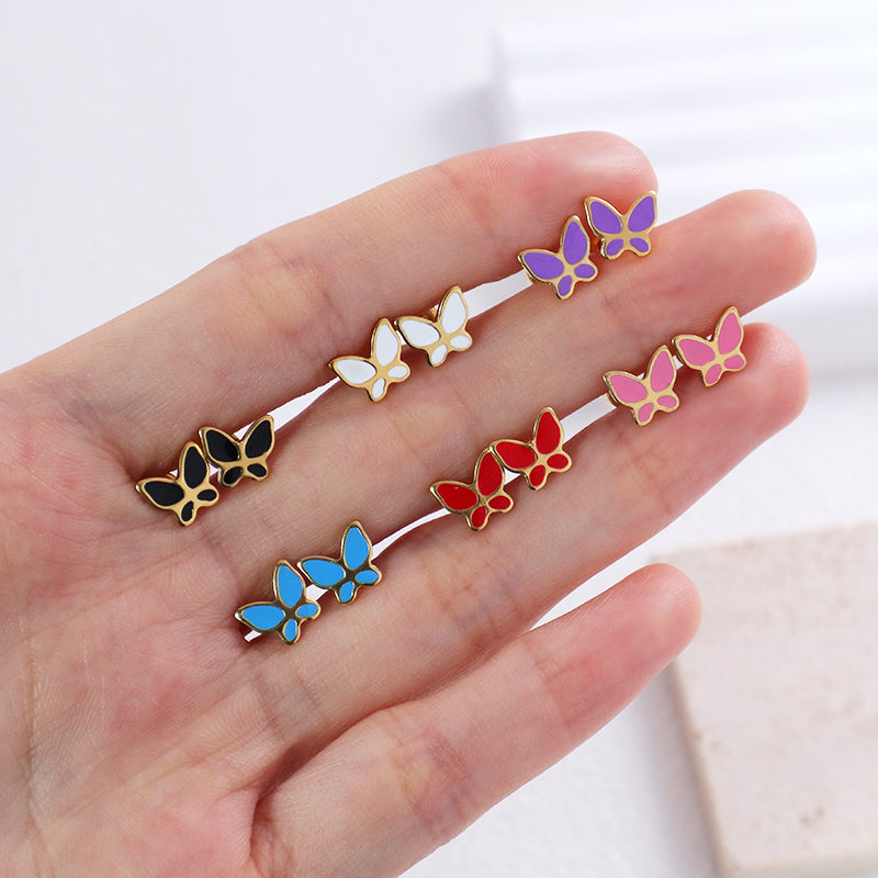 Custom Fashion Wholesale Butterfly Earring Stud Jewelry Gift Gold Plated Stainless Steel Butterfly Stud Earrings For Women