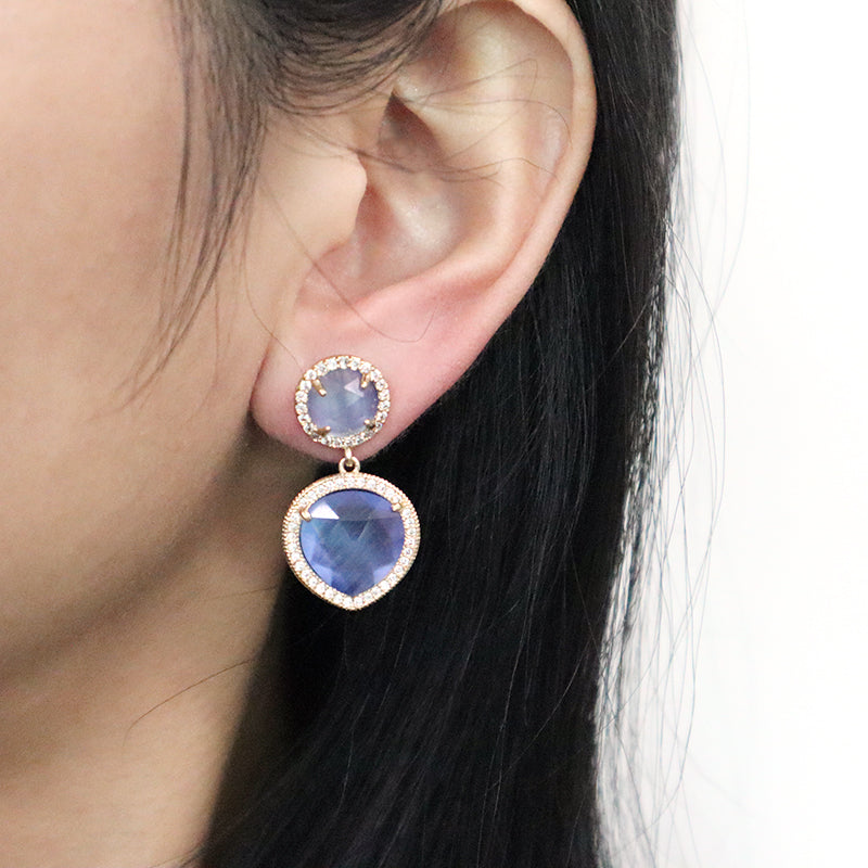 Custom Wholesale Women Blue Black Pink Orange Drop Dangle Colored Healing Stud Earrings CZ Gold Plated Natural Stone Earrings