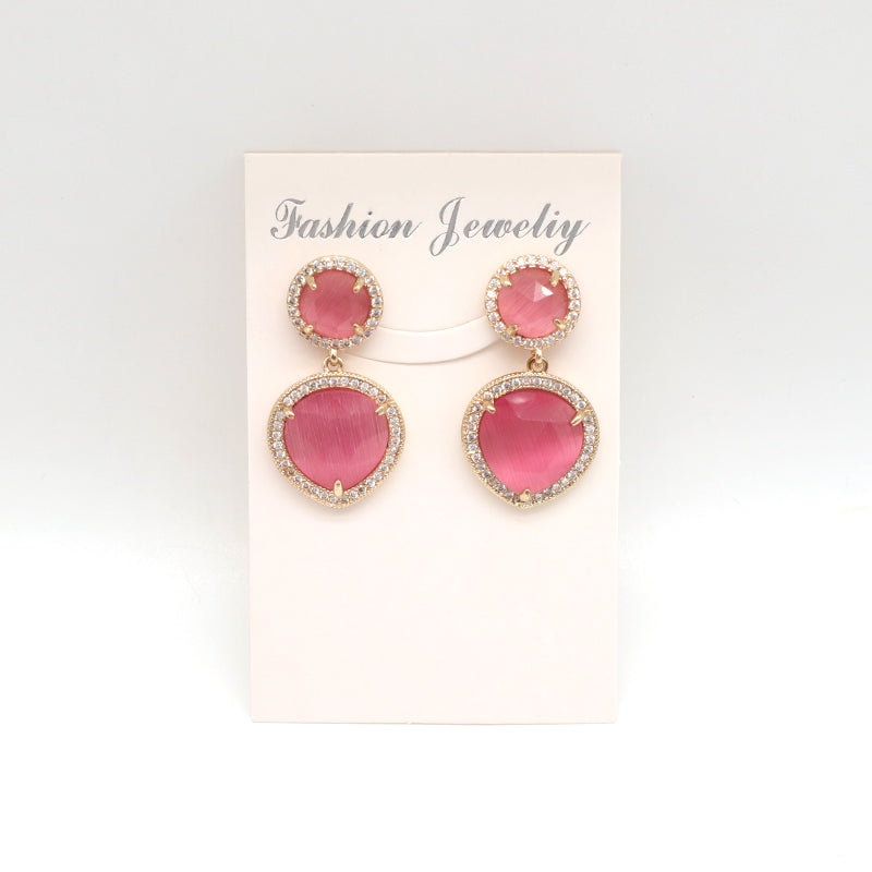 Custom Wholesale Women Blue Black Pink Orange Drop Dangle Colored Healing Stud Earrings CZ Gold Plated Natural Stone Earrings