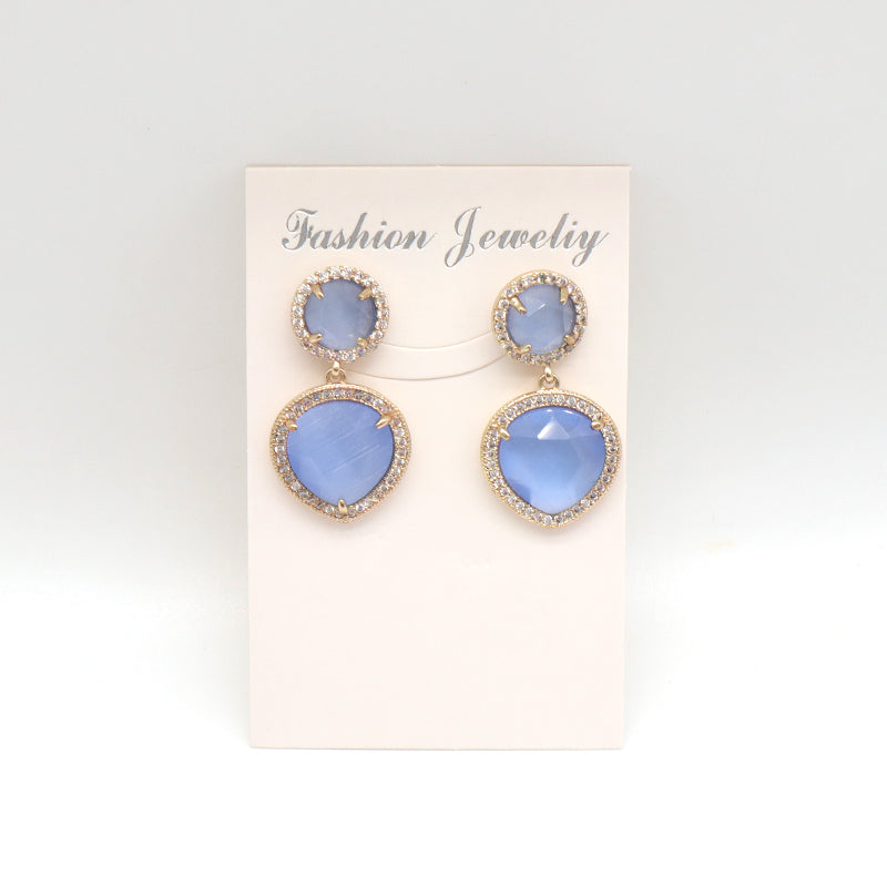 Custom Wholesale Women Blue Black Pink Orange Drop Dangle Colored Healing Stud Earrings CZ Gold Plated Natural Stone Earrings