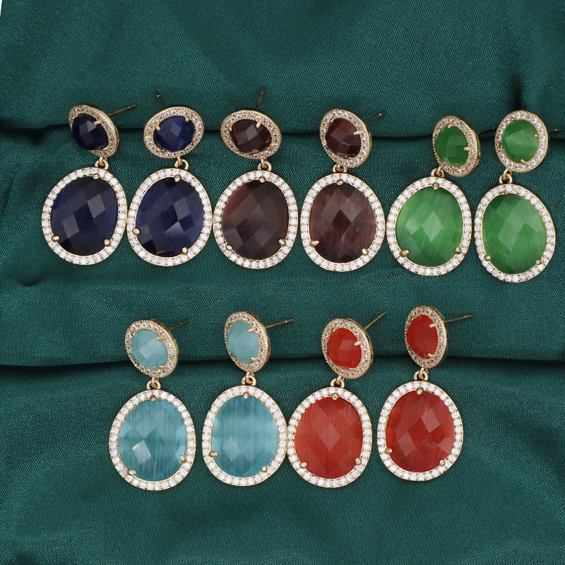 New Custom Wholesale Colored Healing Stone Drop Earring Stud Jewelry CZ Gold Plated Natural Stone Dangle Earrings For Women Gift