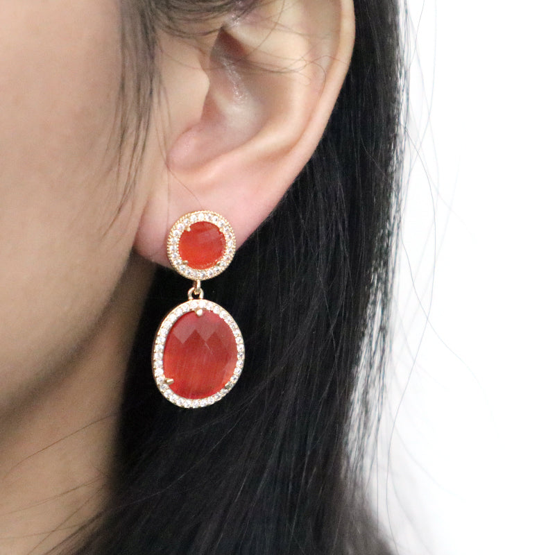 New Custom Wholesale Colored Healing Stone Drop Earring Stud Jewelry CZ Gold Plated Natural Stone Dangle Earrings For Women Gift