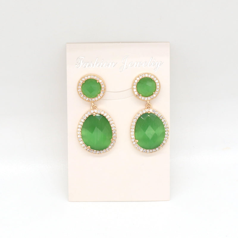 New Custom Wholesale Colored Healing Stone Drop Earring Stud Jewelry CZ Gold Plated Natural Stone Dangle Earrings For Women Gift