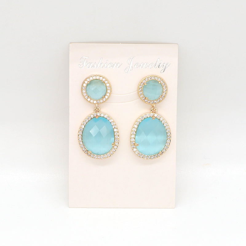 New Custom Wholesale Colored Healing Stone Drop Earring Stud Jewelry CZ Gold Plated Natural Stone Dangle Earrings For Women Gift
