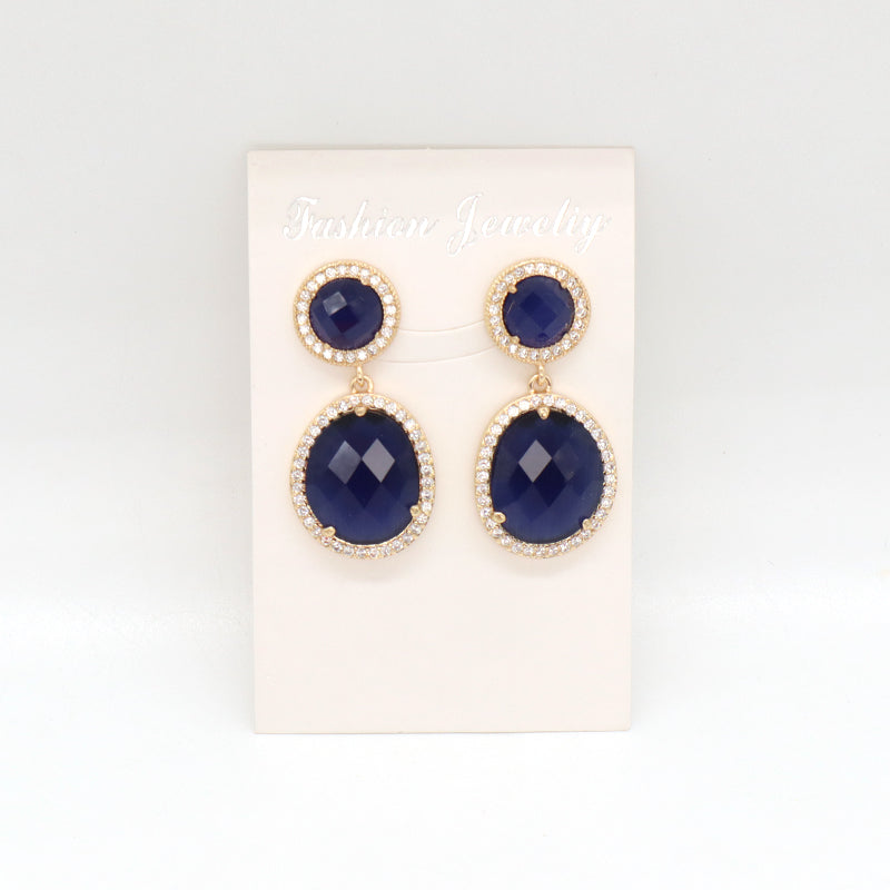 New Custom Wholesale Colored Healing Stone Drop Earring Stud Jewelry CZ Gold Plated Natural Stone Dangle Earrings For Women Gift