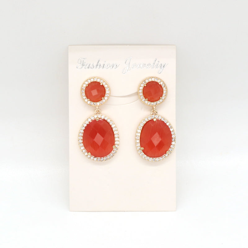 New Custom Wholesale Colored Healing Stone Drop Earring Stud Jewelry CZ Gold Plated Natural Stone Dangle Earrings For Women Gift