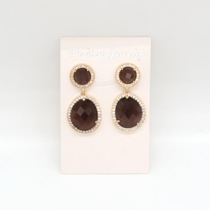 New Custom Wholesale Colored Healing Stone Drop Earring Stud Jewelry CZ Gold Plated Natural Stone Dangle Earrings For Women Gift