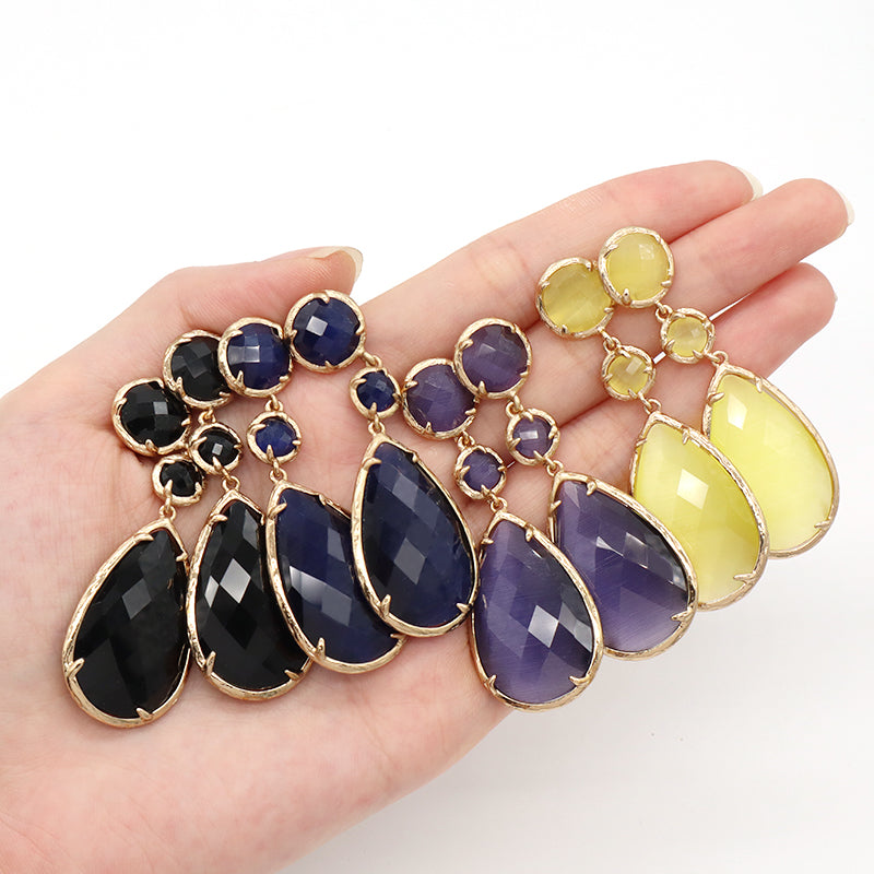 Unique Design Healing Stone Drop Earrings Stud Jewelry Women Gift Custom Colorful Gold Plated Dangle Natural Stone Earrings