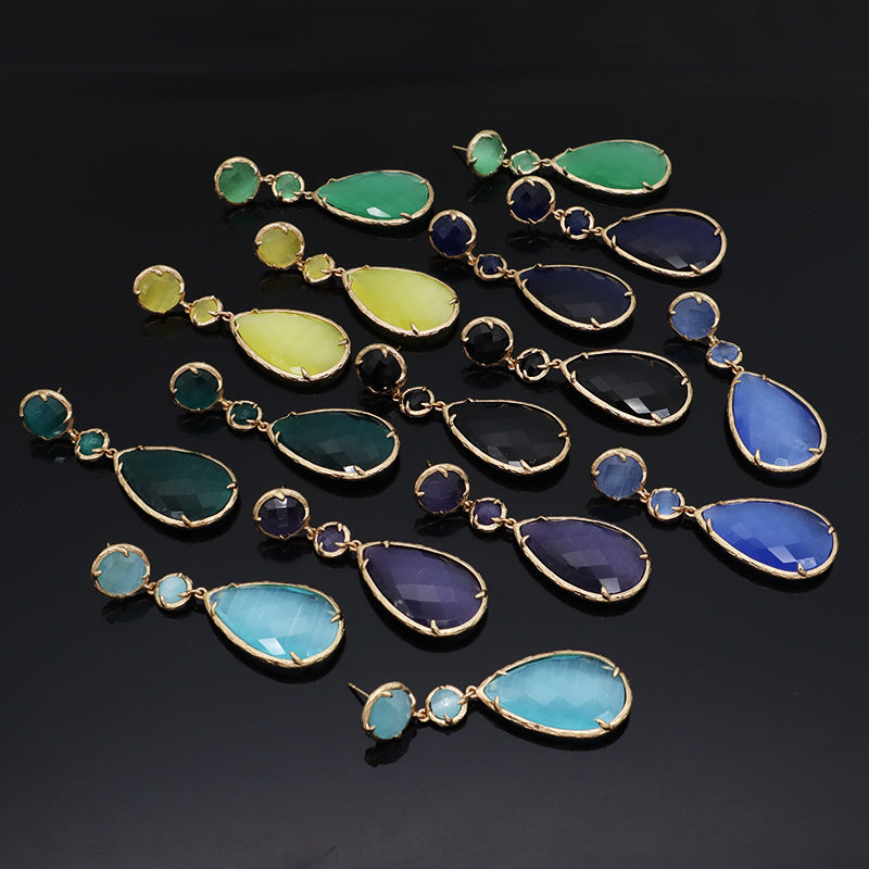 Unique Design Healing Stone Drop Earrings Stud Jewelry Women Gift Custom Colorful Gold Plated Dangle Natural Stone Earrings