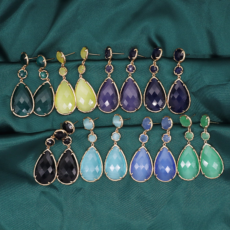 Unique Design Healing Stone Drop Earrings Stud Jewelry Women Gift Custom Colorful Gold Plated Dangle Natural Stone Earrings