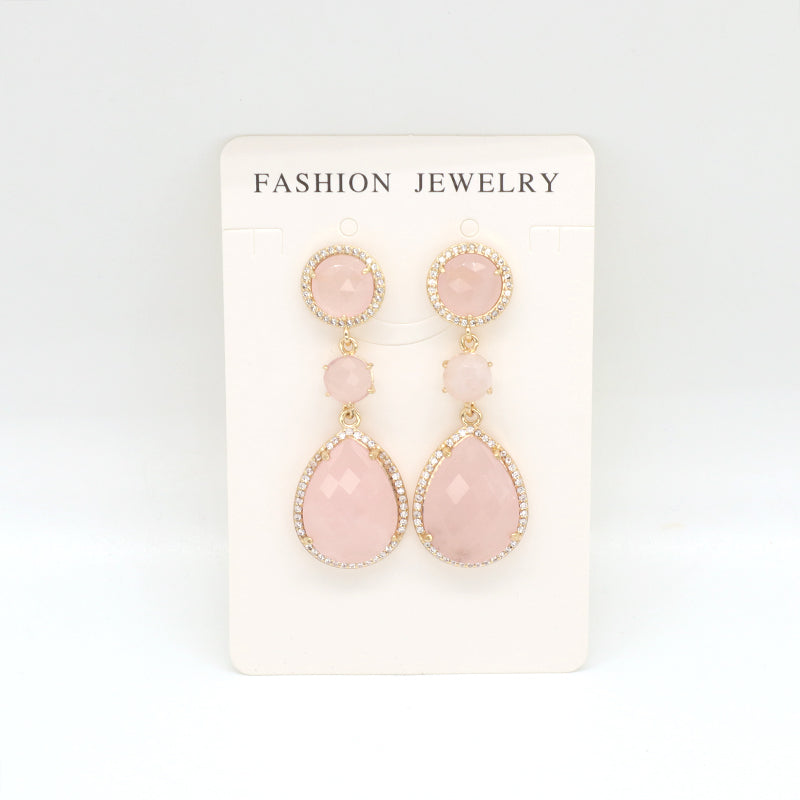 Black Pink Stone Drop Dangle Earring Stud Jewelry Gift Custom Wholesale CZ Gold Plated Natural Healing Stone Earrings For Women