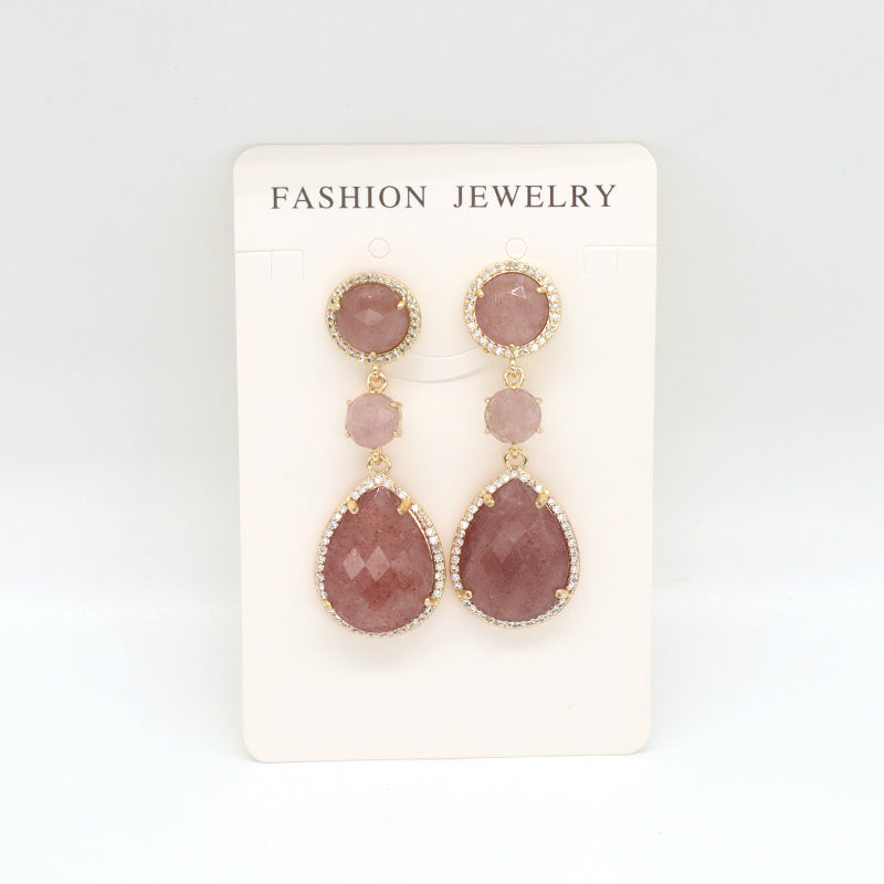 Black Pink Stone Drop Dangle Earring Stud Jewelry Gift Custom Wholesale CZ Gold Plated Natural Healing Stone Earrings For Women