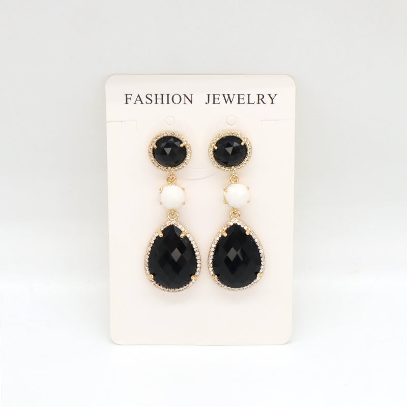 Black Pink Stone Drop Dangle Earring Stud Jewelry Gift Custom Wholesale CZ Gold Plated Natural Healing Stone Earrings For Women