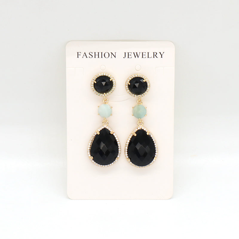 Black Pink Stone Drop Dangle Earring Stud Jewelry Gift Custom Wholesale CZ Gold Plated Natural Healing Stone Earrings For Women
