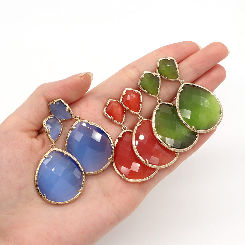 Fashion Design Custom Blue Green Yellow Purple Earrings Stud Jewelry Women Gold Plated Water Drop Healing Natural Stone Earrings